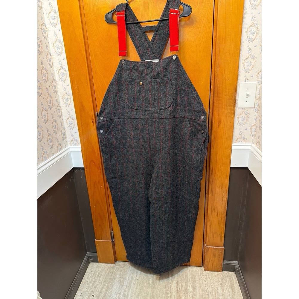 Vintage LL Bean Wool Hunting Bib Overalls Charcoal Red Pinstripe 2XL Maine